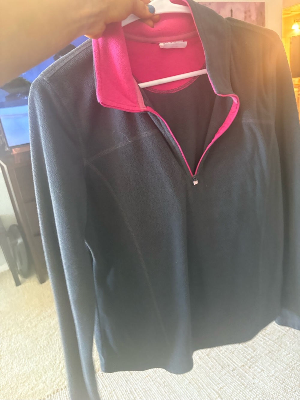 Danskin Now Black Zip-Up Sweater with Pink Trim